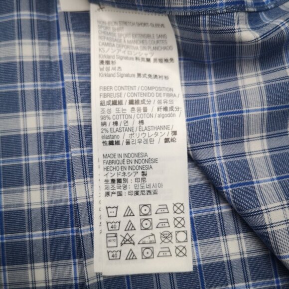 NWT Kirkland Signature Non-Iron Men's Size XXL Blue & White Plaid Stretch Shirt - Picture 8 of 9